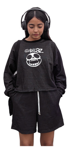 Conjunto Set De Short Sweatshirt Oversize Dama Gorillaz 