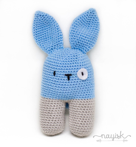 Amigurumi Sonaja Crochet Ganchillo Conejo Bipedo Azul Cielo