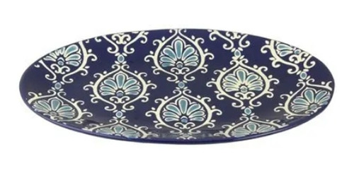 Bandeja Oval De Ceramica - Azul - 36 Cm  - Con Relieve