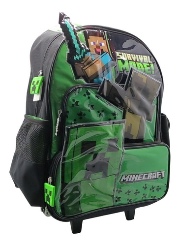 Mochila Minecraft Con Carro 18 PLG Mi306 Cresko Grintoys Color Verde