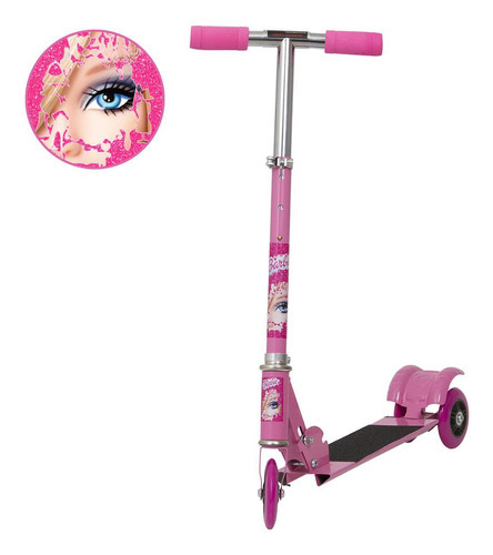 Patinete Infantil Barbie 3 Rodas Dobrável Ajustável 50kg