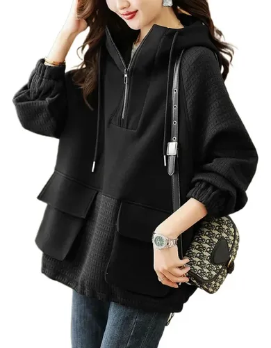 Sudadera Con Capucha Y Cremallera Color Block Para Mujer
