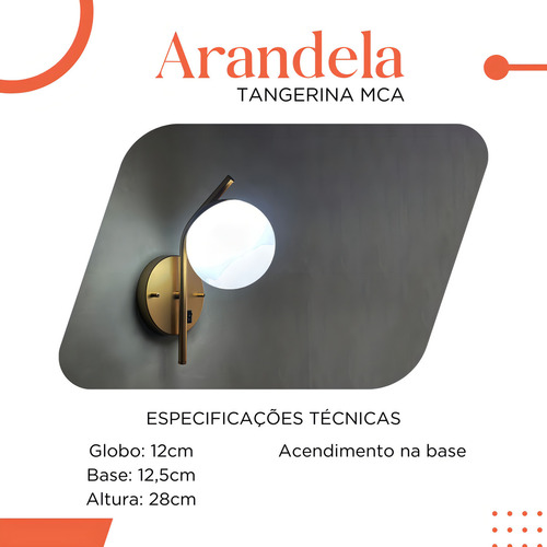 Arandela Parede Inclinada Dourada Vidro Bola/esfera/globo Estrutura Dourado Com Interruptor