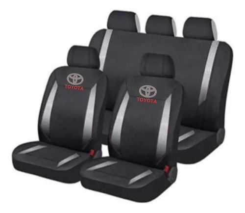 Cubreasiento Funda Tela Negro Plateado Logo Toyota Bordado