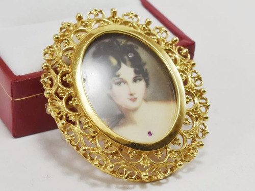 Prendedor Camafeo Oro 18k Único Diseño Italiano Regalo Mamá