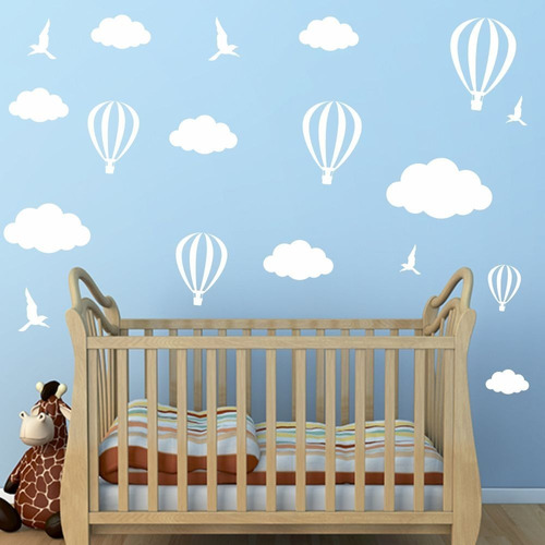 Adesivo De Parede Nuvens E Balões Quarto Bebê Infantil Azul