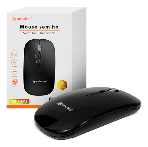 Mouse Home Office Moderno Ultrafino Sem Fio Recarregável Cor Preto
