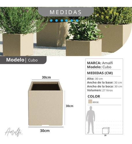 Maceta Plástica Rotomoldeada Modelo Cubo N 30 Moderna Amalfi