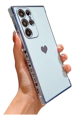 Funda Luxury  Corazon Para Samsung Galaxy S23 Ultra Celeste