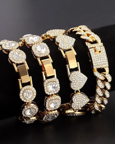 4pzs Pulsera Cubana Esclava Con Diamante Para Hombre Y Mujer Dorado 6 Cm 20 Cm