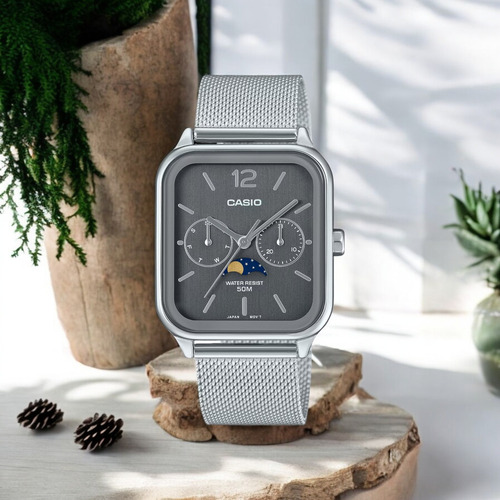 Reloj Casio Mtp-m305mc-8avcf Moon Phase-acero Plateado Acero Gris