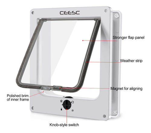 Ceesc Large Cat Doors, Magnetic Pet Door With 4 - Way Rotary