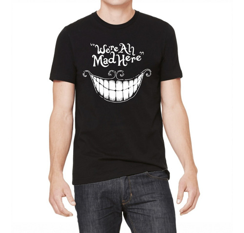 Remera Negra Alicia País Maravillas Algodón Unisex Y Niños