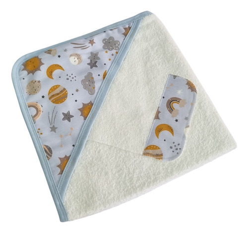 Toallon Con Capucha Estampada Y Babita Para Bebe Celeste