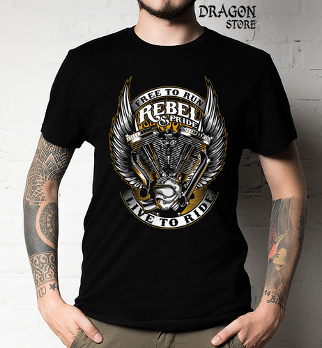Imagem 1 de 7 de Camiseta Rebel Pride Motociclista Moto Camisa Masculina