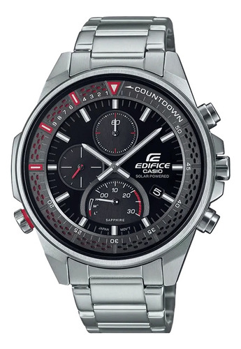 Reloj solar Casio Edifice EFS-S590D-1AVUDF, zafiro, color de la correa: plata, bisel, color plateado