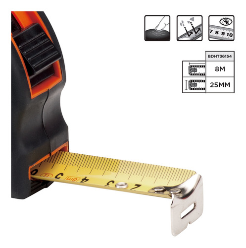 Imagen 3 de 4 de Huincha De Medir 8m Black+decker Bdht36154