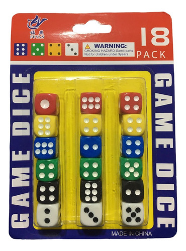 Pack De18 Dados De Juego En Colores  (12mm Por Lado)