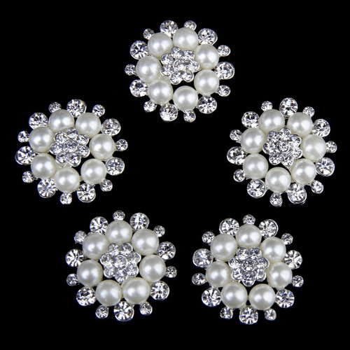 5pcs Cristal Flor De Perla De Imitación Botón Decoración