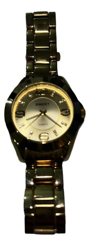 Reloj Pulsera Metálico Dorado Strass En Cuadrante Sweet Leer Dorado Dorado Dorado (Usado)