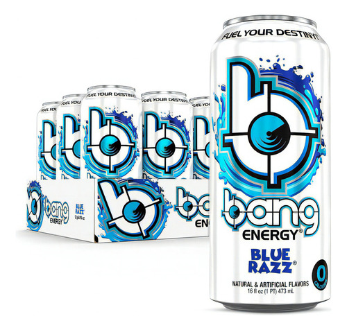 Bang Drinks Brain & Body Fuel Bebida Energetica 16 Onzas 12 Pack Sabor Blue Razz