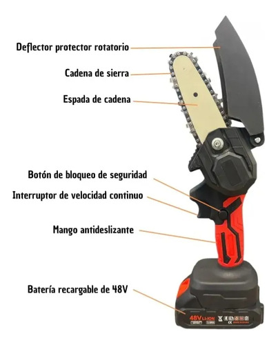 Mini Motosierra Eléctrica Portátil Batería 48v + Maletin Gt Negro