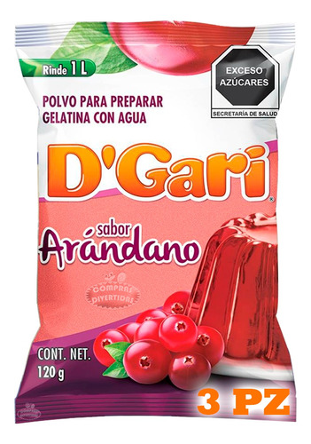 3 Gelatinas En Polvo D-gari Agua Sabor Arándano 120g