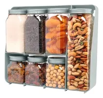 Comprar Set 7 Recipientes Herméticos Con Tapa Organizador Y Base