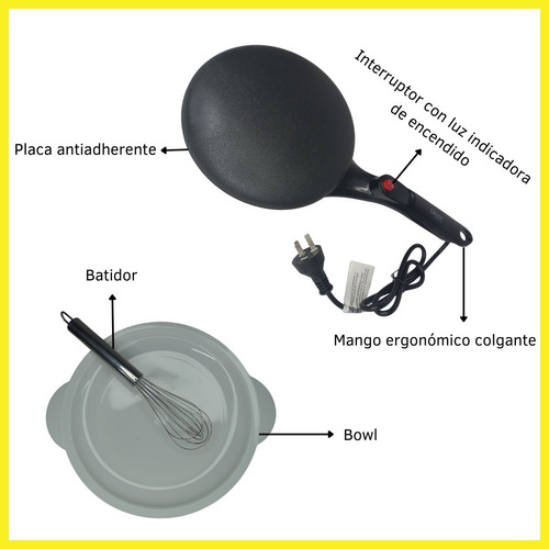 Panquequera Eléctrica Batidor Antiadherente 800w Bowl Dinax Color Negro