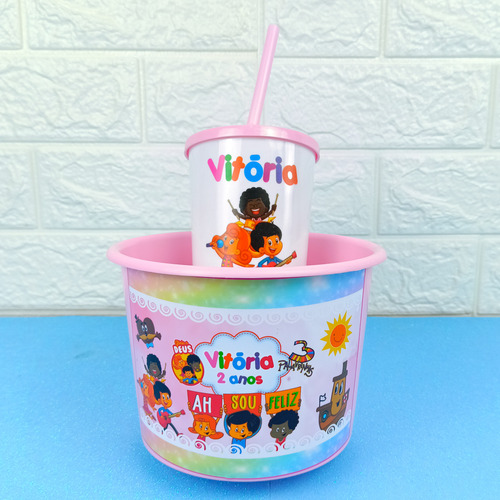 20 Kits Balde 1,5 Lts + 20 Copos 3 Palavrinhas
