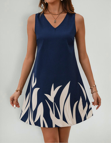 Shein Vestido Estampado Plantas Mujer Importado Elegante