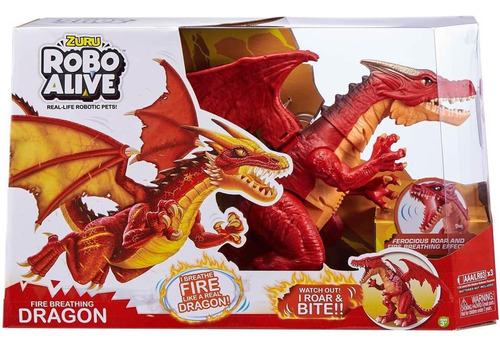 Dragón Robotico Robo Alive Respiracion De Fuego Zuru Color Rojo