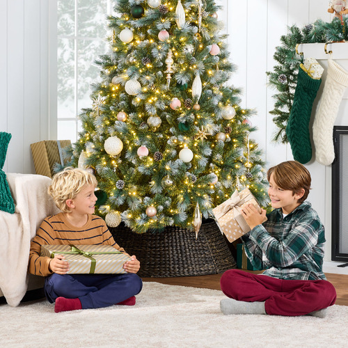 Árbol De Navidad Artificial Esmerilado Preiluminado 6 Ft
