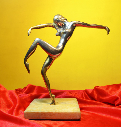 Figura Bailarina De Bronce Y Mármol Art Deco - En Rosario - (Usado)