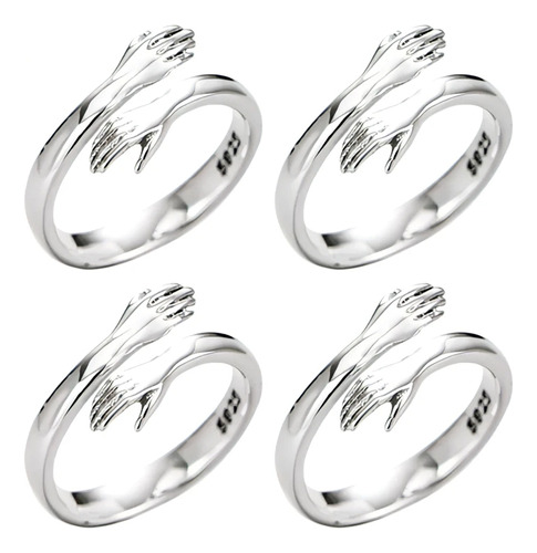 4 Anillos De Abrazo De Plata De Ley 925 Para Mujeres Y Niñas