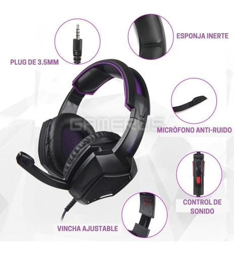 Imagen 4 de 8 de Auricular Gamer Sades Sa 920 Black And Purple Pc Ps4