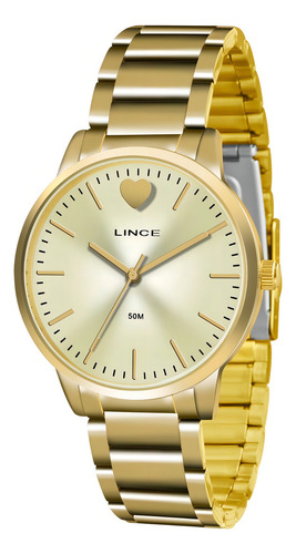 Relógio De Pulso Lince Lrgh067l Com Corpo Dourado, Para Feminino, Fundo Champanhe Cor Dourado, Bisel Cor Dourado