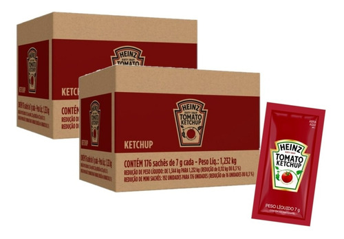 Ketchup Heinz Tradicional Original 176 Sachês Kit 2 Caixas