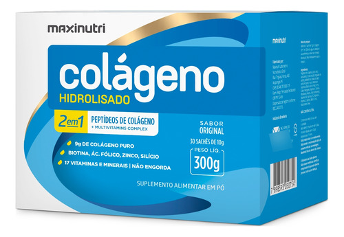 Colágeno Hidrolisado 2 Em 1 Maxinutri 30 Sachês Original.