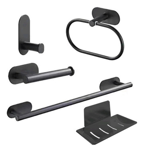 Set Juego Accesorios Para Baño 5 Piezas Acero London Negro