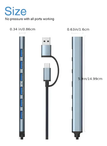 Hub Multipuertos 7 Puertos Usb 3.0 Salida Usb-c/usb Aluminio