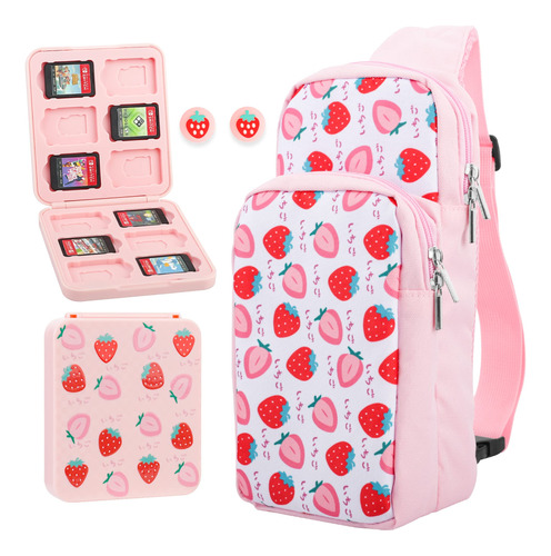 Gldram Pink Strawberry Travel Bag For Nintendo Switch/oled/.