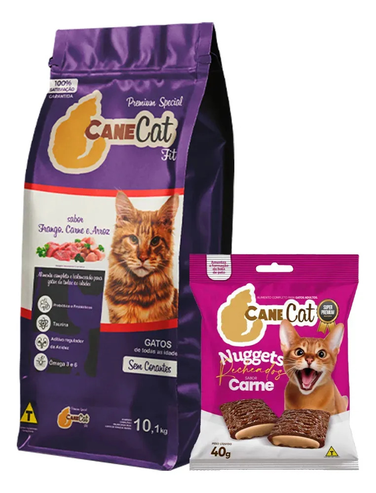 Kit Ração Gato Canecat Fit 10,1kg + Petisco Nuggets 40g