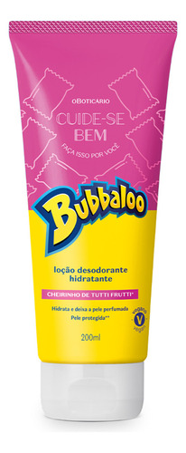 Bubbaloo Tutti Fruit Hidratante 200ml Cuidese Bemo Boticário Tipo De Embalagem Plástico Fragrância Bubbaloo Tutti Frutti