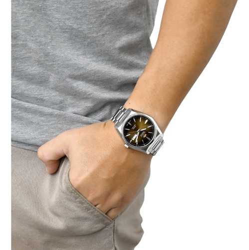 Relógio Orient Automático Masculino Prateado F49ss013 N1sx Cor do fundo Marrom
