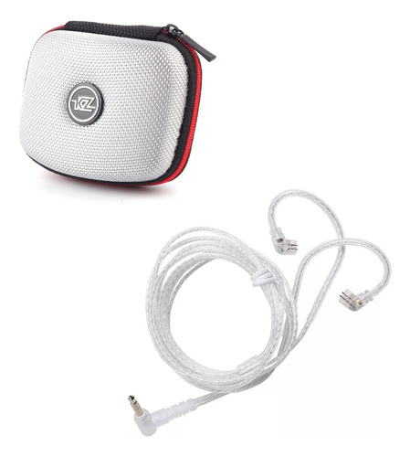 Kz Cable No Mic Pin C Plata + Estuche Kz Tela Blanco