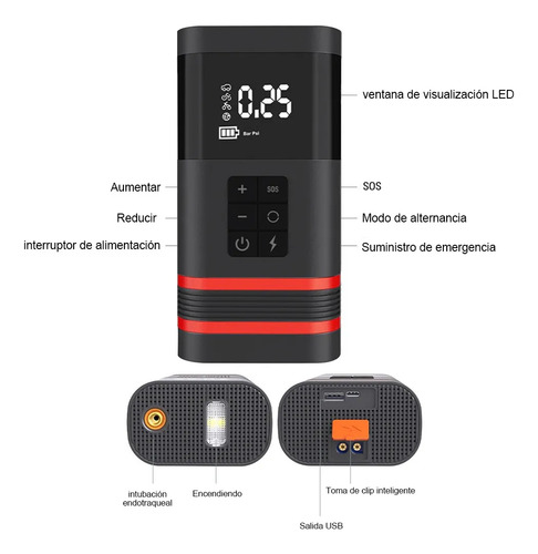 Arrancador De Batería De Coche Portátil 3000a Y Inflador
