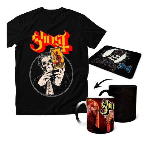Imagen 1 de 4 de Combo Playera Ghost Tarot Papa Emeritus Mágica Y Mouse Pad