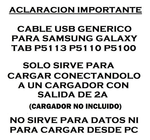 Cable Usb Compatible Con Samsung Galaxy Tab 2 P5110 P5113