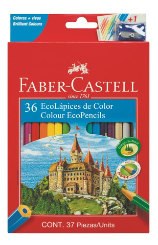 Imagen 1 de 3 de Lapices De Colores Eco X36 Largos+ Sacapuntas Faber-castell